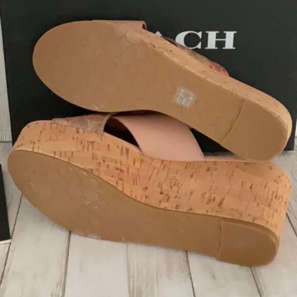 COACH NIB CROSS WEDGE SANDAL SHOE TAN PALE BLUSH SIZE 8B - Picture 9 of 10